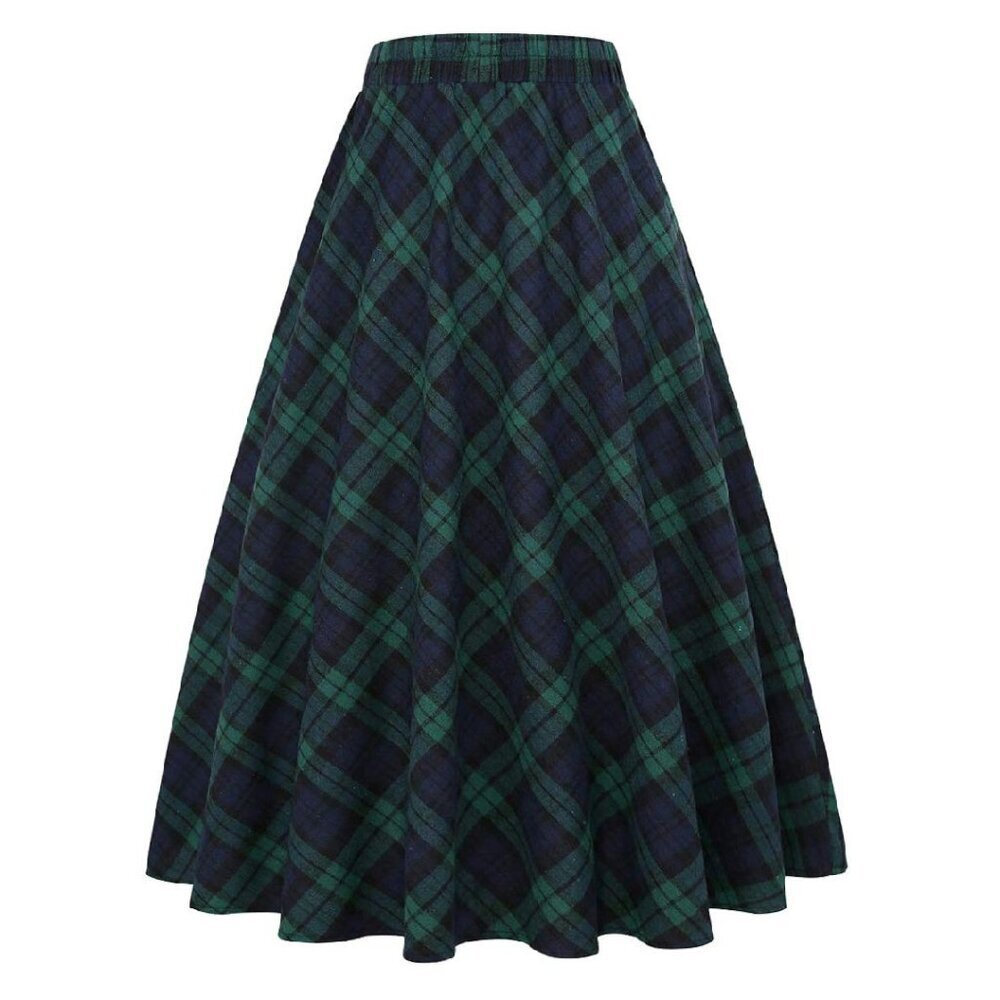 Women's Plaid Skirt Elastic Waist A-Line Midi Pleated
